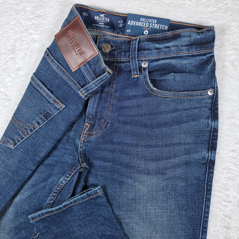 NEW Hollister Advanced Stretch Skinny Mens 31/32 Blue Denim Skinny Fit Jeans